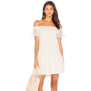 Revolve Central Park West Bristol Off Shoulder White Ruffle Hem Mini Dress XS
